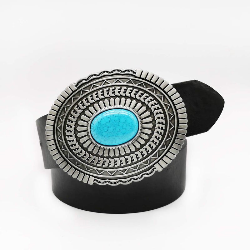 YOQUCOL Vintage Indian Elements American Western Cowboy Turquoise Belt Buckle For Men - Image 2